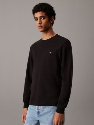 black slim long sleeve waffle t-shirt for men calvin klein jeans