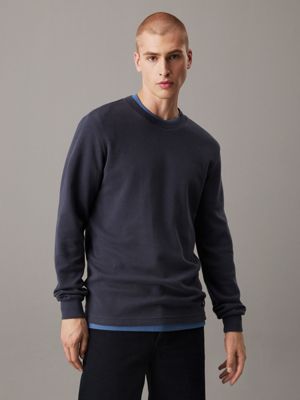 dark grey long sleeve waffle t-shirt for men calvin klein jeans