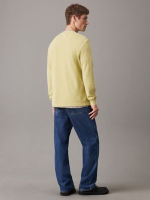 leek green slim long sleeve waffle t-shirt for men calvin klein jeans