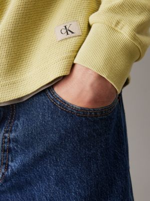 leek green slim long sleeve waffle t-shirt for men calvin klein jeans