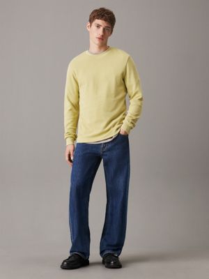 leek green long sleeve waffle t-shirt for men calvin klein jeans