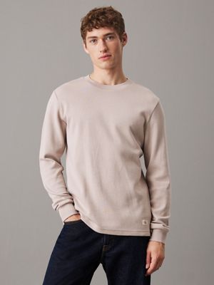 dusty grey long sleeve waffle t-shirt for men calvin klein jeans