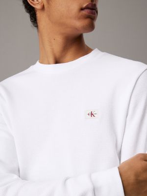 bright white slim long sleeve waffle t-shirt for men calvin klein jeans