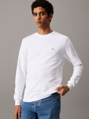 white slim long sleeve waffle t-shirt for men calvin klein jeans