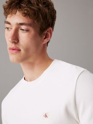 ivory slim long sleeve waffle t-shirt for men calvin klein jeans