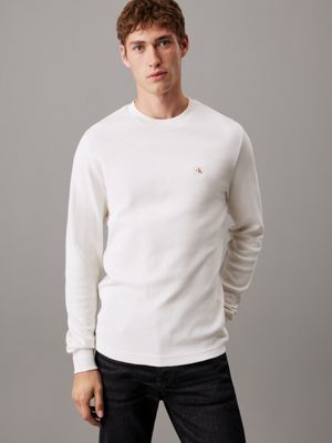 ivory long sleeve waffle t-shirt for men calvin klein jeans