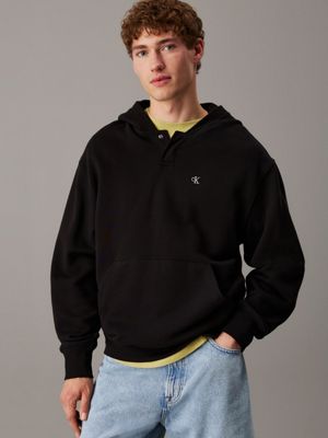 black cotton terry monogram hoodie for men calvin klein jeans