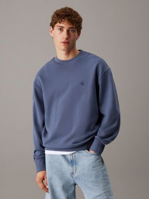 grey cotton terry monogram sweatshirt for men calvin klein jeans