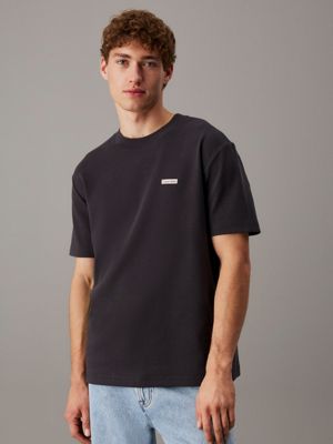 black cotton stretch badge t-shirt for men calvin klein jeans