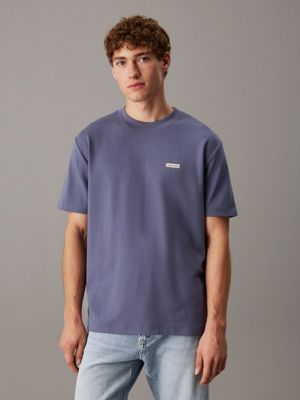 grey cotton stretch badge t-shirt for men calvin klein jeans