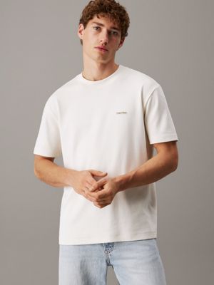 white cotton stretch badge t-shirt for men calvin klein jeans