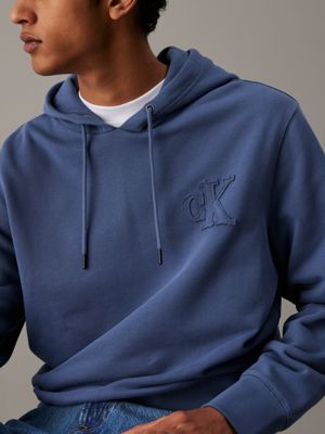 vintage indigo logo appliqué hoodie for men calvin klein jeans