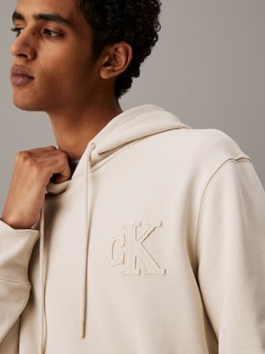 oatmeal logo appliqué hoodie for men calvin klein jeans