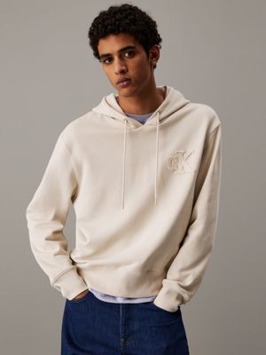 grey logo appliqué hoodie for men calvin klein jeans