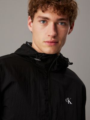 ck black hooded nylon windbreaker for men calvin klein jeans