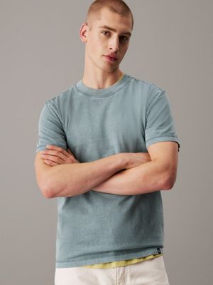 blue washed cotton t-shirt for men calvin klein jeans