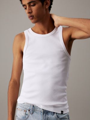 bright white ribbed cotton tank top for men calvin klein jeans