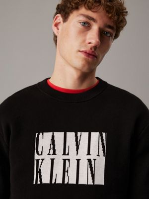 ck black cotton intarsia logo jumper for men calvin klein jeans
