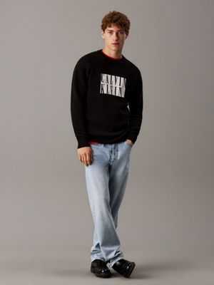 ck black cotton intarsia logo jumper for men calvin klein jeans