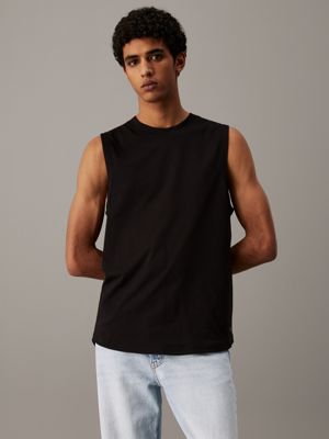 black cotton badge tank top for men calvin klein jeans