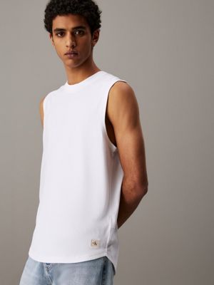 bright white cotton badge tank top for men calvin klein jeans