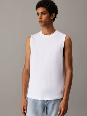 white cotton badge tank top for men calvin klein jeans