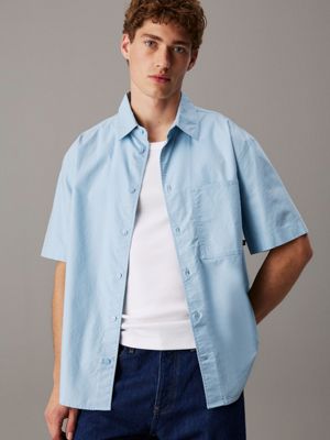 blue short sleeve oxford shirt for men calvin klein jeans