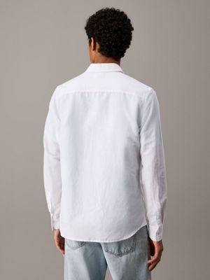 camisa de lino y algodón bright white de hombres calvin klein jeans