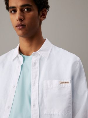camisa de lino y algodón bright white de hombres calvin klein jeans