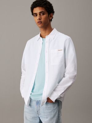 camisa de lino y algodón white de hombres calvin klein jeans