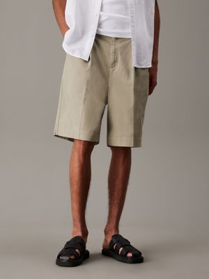 grey pleated twill bermuda shorts for men calvin klein jeans