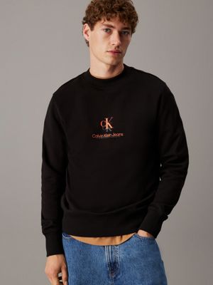 black cotton terry logo sweatshirt for men calvin klein jeans