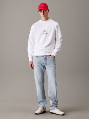 bright white cotton terry logo sweatshirt for men calvin klein jeans