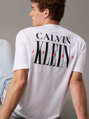 bright white back logo t-shirt for men calvin klein jeans