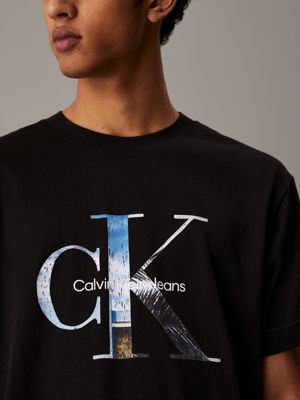 ck black monogram photo print t-shirt for men calvin klein jeans