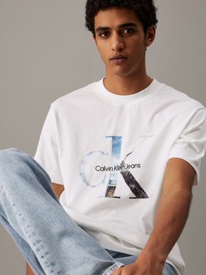 bright white monogram photo print t-shirt for men calvin klein jeans