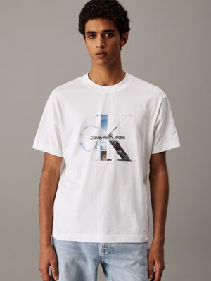 white monogram photo print t-shirt for men calvin klein jeans