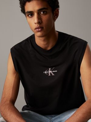 ck black relaxed monogram tank top for men calvin klein jeans