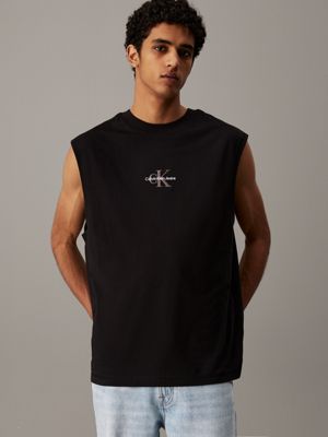 black relaxed monogram tank top for men calvin klein jeans