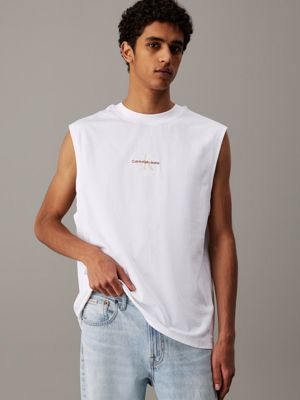 white relaxed monogram tank top for men calvin klein jeans