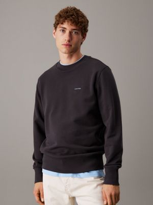 black cotton terry badge sweatshirt for men calvin klein jeans