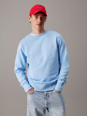 blue cotton terry badge sweatshirt for men calvin klein jeans