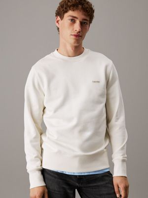 white cotton terry badge sweatshirt for men calvin klein jeans