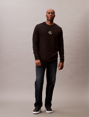 ck black plus size long sleeve waffle t-shirt for men calvin klein jeans