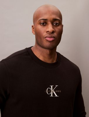 ck black plus size long sleeve waffle t-shirt for men calvin klein jeans
