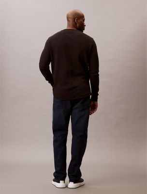 ck black plus size long sleeve waffle t-shirt for men calvin klein jeans