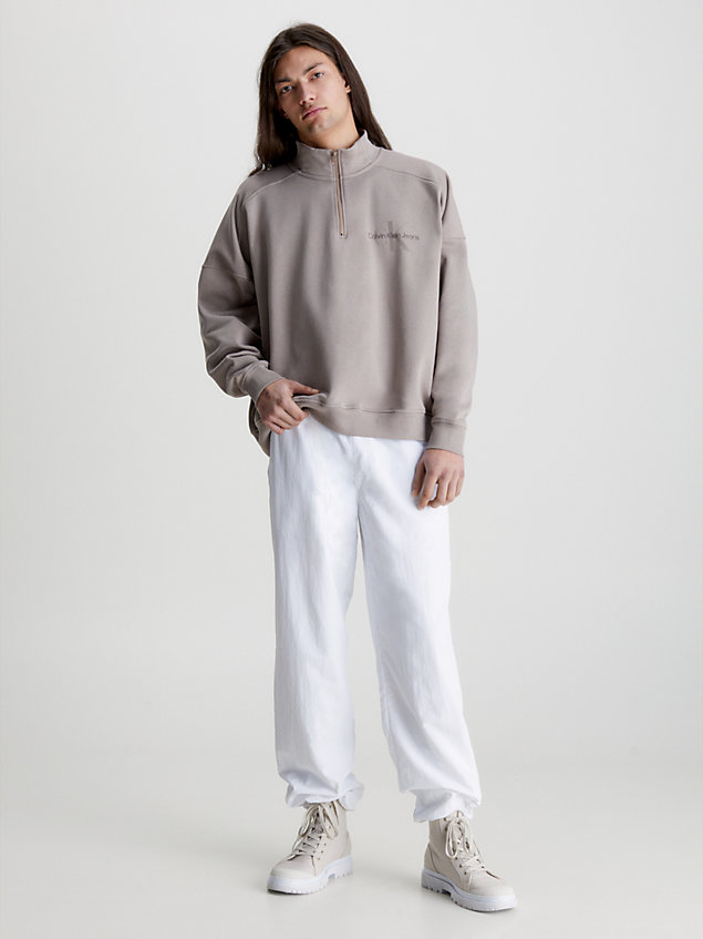 beige unisex sweatshirt met rits in de hals voor unisex - calvin klein jeans