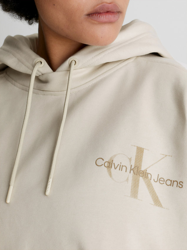 beige unisex hoodie van biologisch katoen met logo voor unisex - calvin klein jeans