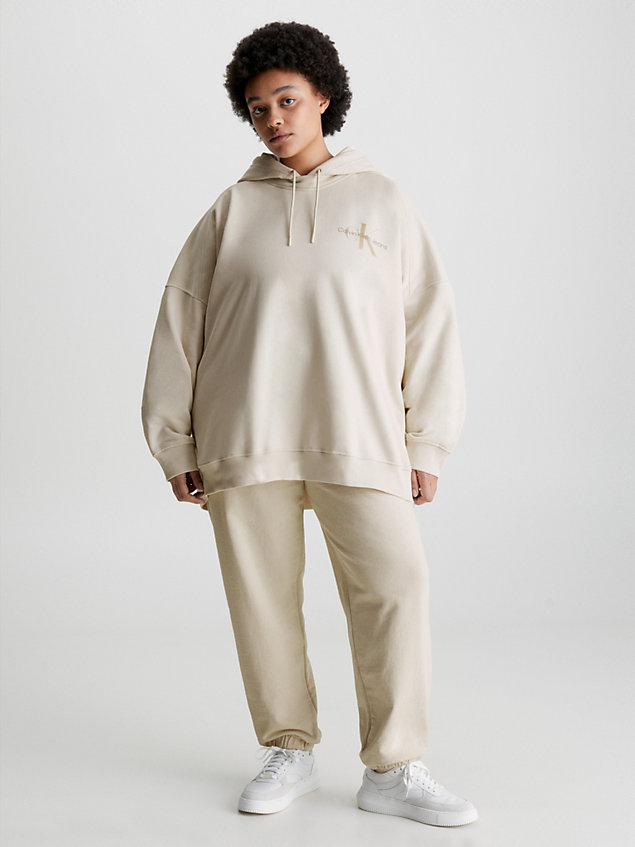 beige unisex hoodie van biologisch katoen met logo voor unisex - calvin klein jeans