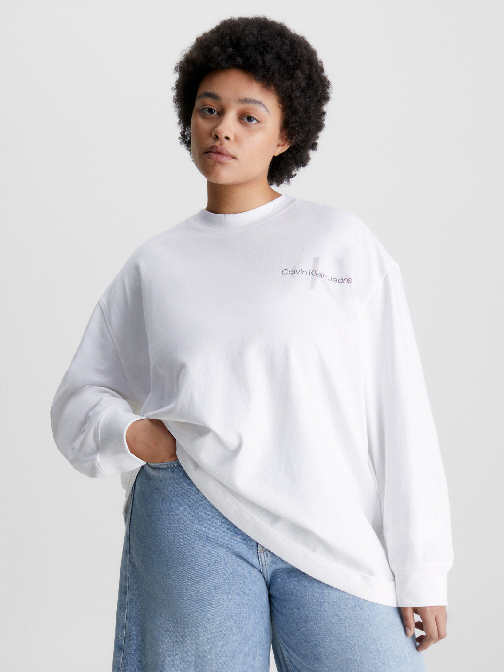 Bright White Unisex Oversized Long Sleeve T-Shirt undefined unisex Calvin Klein